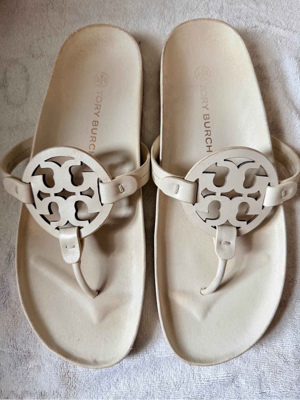 Tory Burch Miller Cloud Leather Thong Sandals - New Ivory, Size 10.5